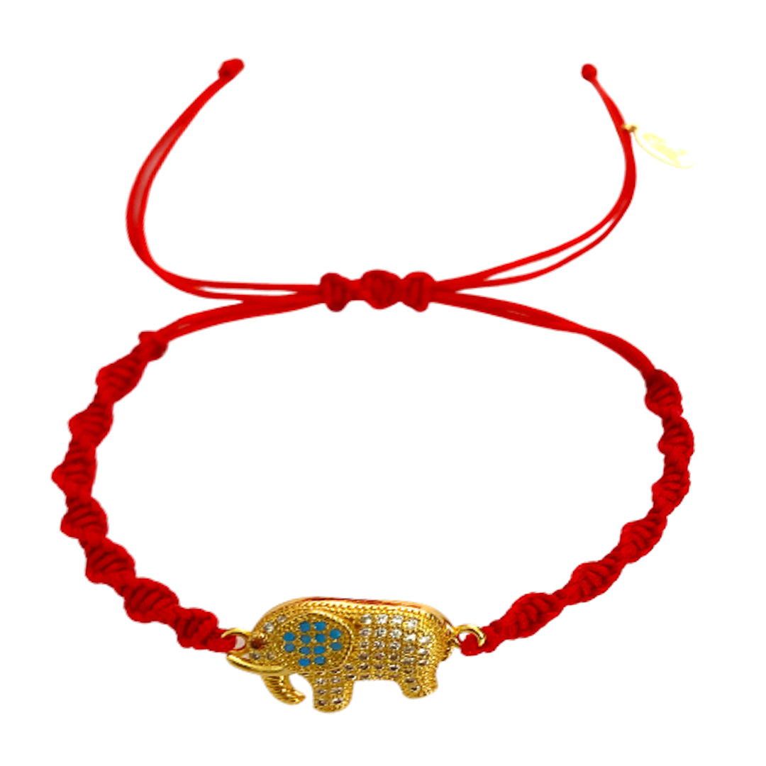 Stones Gold Elephant Red String Protection Bracelet