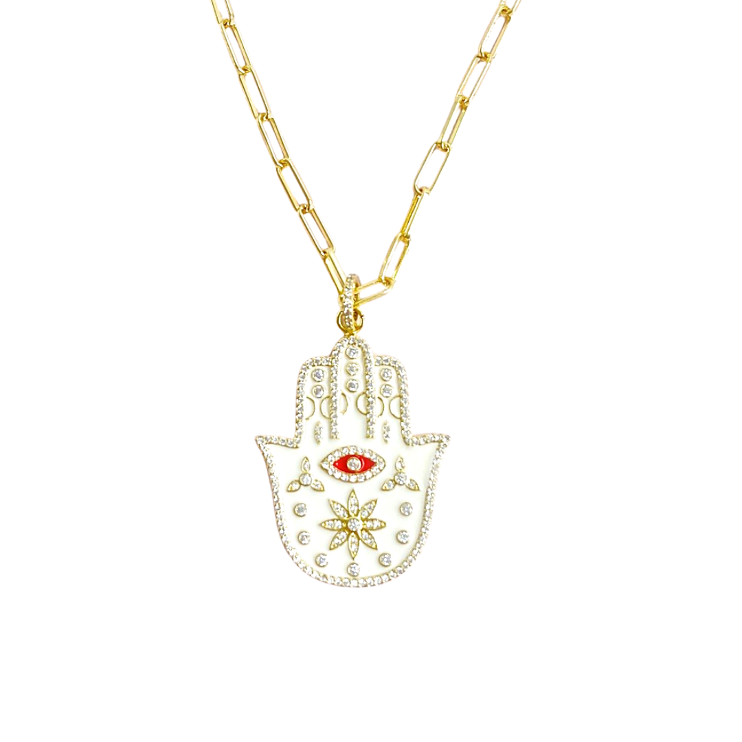 White Hamsa Necklace