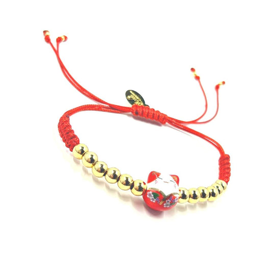 Lucky Cat Fortune Bead. Red