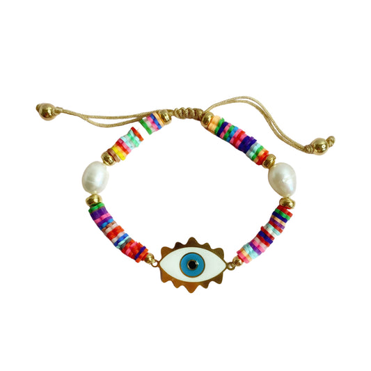 Pearl Evil Eye Bracelet